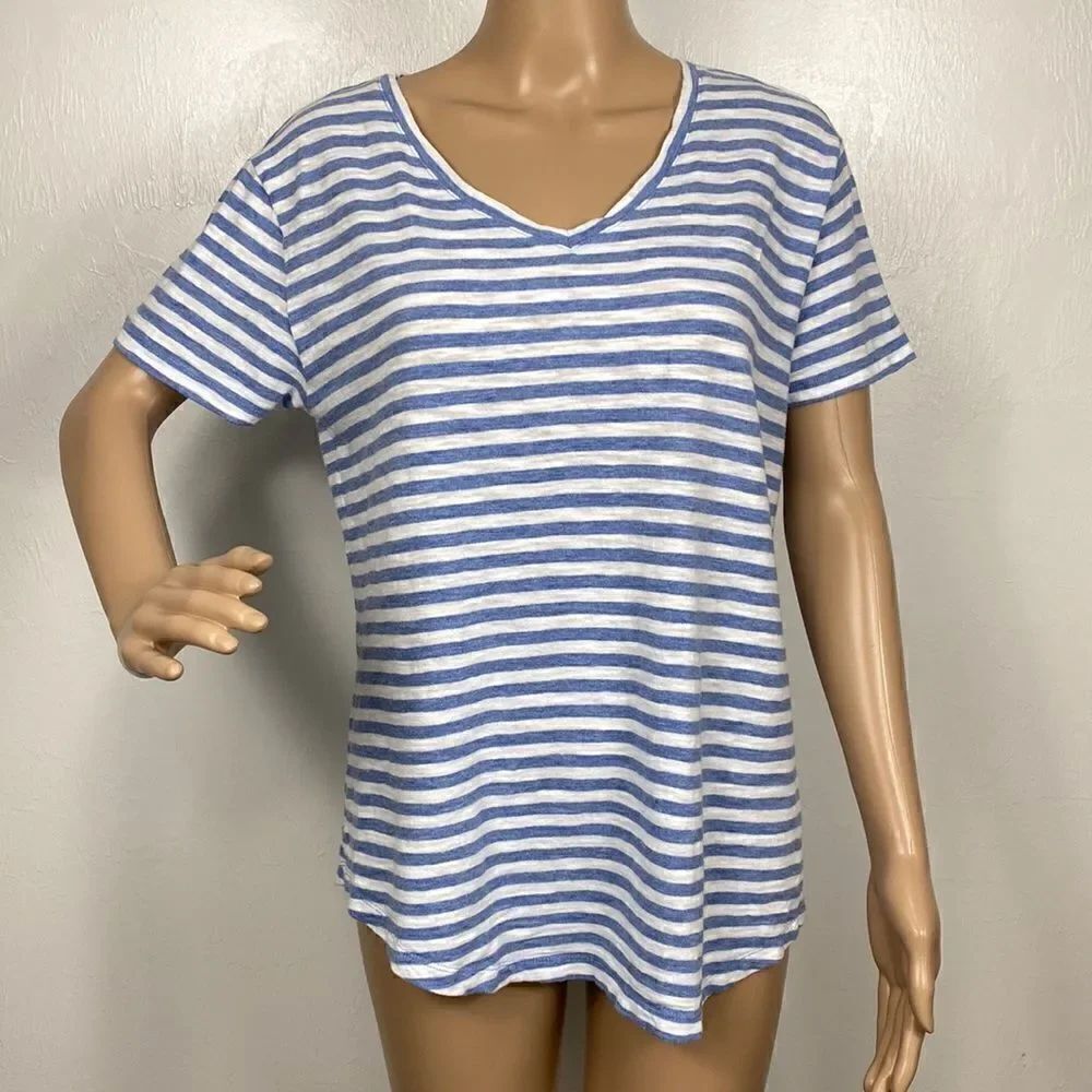 Vineyard Vines Striped V-neck Short Sleeve Cotton Top Tee